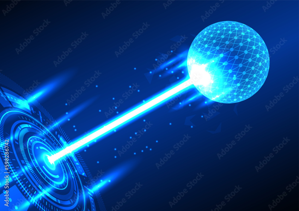 Poster background technology circle with a laser means technology processing data to internet network opera