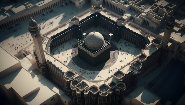 Aerial top view Kabe, Mecca, Saudi Arabia. Generation AI