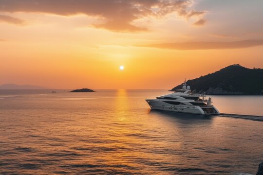 Yacht sea sunset. Generate Ai