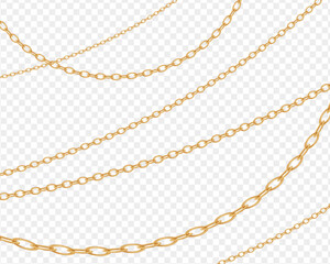 Gold chain isolated on transparent background. Chain backround. Luxury brilliant jewelry pendant or coulomb. Luxury stripe vector design