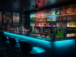 Fototapeta na wymiar Modern bar with neon lighting and drinks