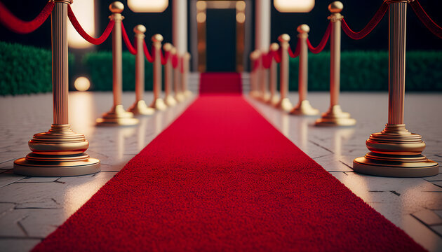 Red carpet and golden barrier. Generation AI