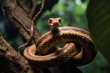 Naklejka premium A snake coiled around a tree branc