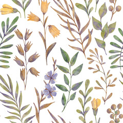 floral seamless pattern, watercolor drawing plants , hand drawn botanical illustration