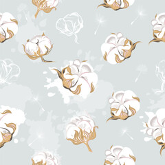 Beautiful seamless vector pattern with cotton flowers - 598288928