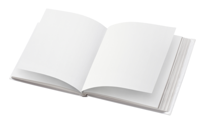 Open square book with blank pages, cut out