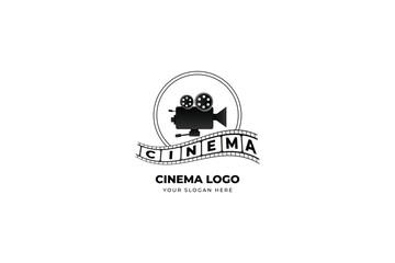 movie reel, cinema, film production logo template design illustration