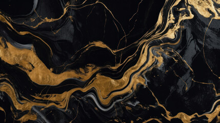 Obraz na płótnie Canvas This black marble pattern, adorned with gold glitter and an abstract design, exudes a sense of luxury and sophistication in modern decor. ideal wallpaper or banner for website. Generative AI.