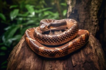 Obraz premium A snake in a coil on a lo