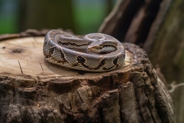 Fototapeta premium A snake in a coil on a lo