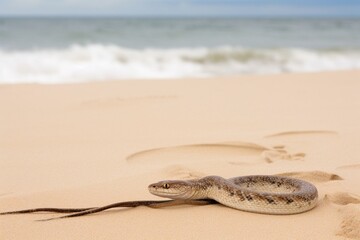 Fototapeta na wymiar A snake on a sandy beac