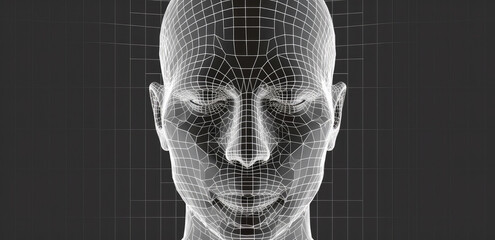 3d mesh facial head pattern vector file, in the style of techno-futuristic, face detection, generative AI
