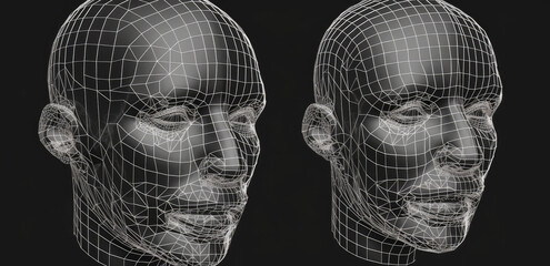 3d mesh facial head pattern vector file, in the style of techno-futuristic, face detection, generative AI