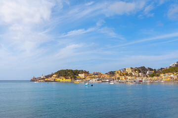 Fototapeta na wymiar Port de Soller at Mallorca island in Spain . Balearic Sea Settlement