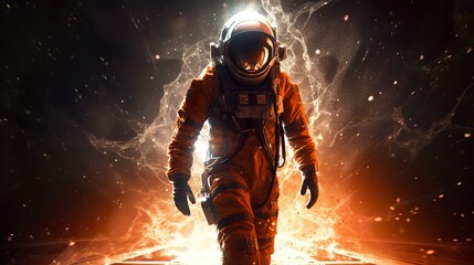 An astronaut runs from the Martian storm, Generative AI