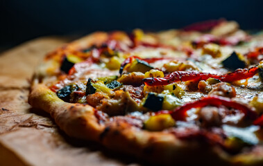 Homemade Pizza with zucchini and paprika.