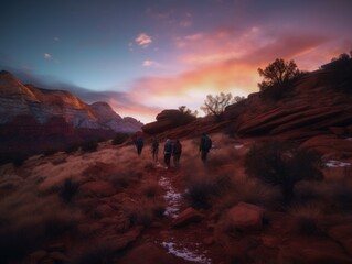 A Group of Friends Hiking the Stunning Landscape of National Park