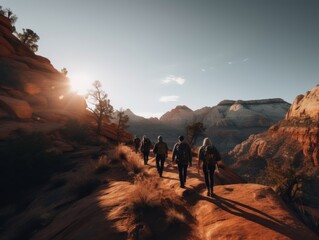 A Group of Friends Hiking the Stunning Landscape of National Park