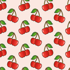  Illustration of cherries on stems on pink background