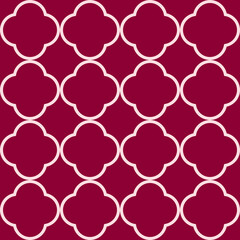 Moroccan Seamless background of geometric islamic trellis pattern in white with  outline. Decorative morocco geometric pattern/ quatrefoil background	
