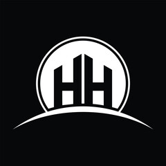 Alphabet H or HH initial letter real estate logo vector template