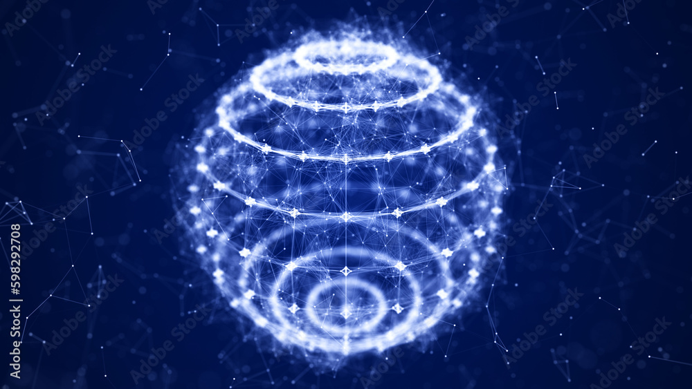 Poster abstract sphere of multiple points and lines. globe or ball. digital technology. illustration in spa