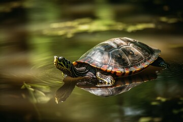 Obraz premium A turtle swimming in a pon