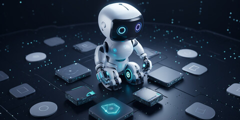 3D robot cyborg character powered by advanced technology and artificial intelligence, ai