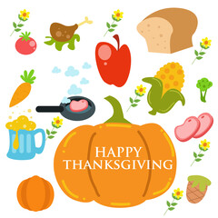 Happy Thanksgiving pumpkin flat design illustration isolated on white