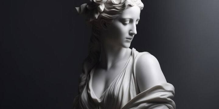 Marble stone statue, grey and white colors, woman during the roman empire