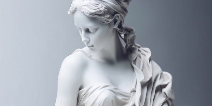 Marble stone statue, grey and white colors, woman during the roman empire
