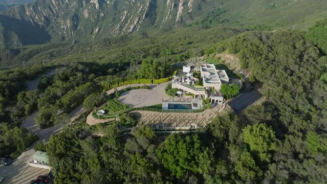 Top view of a large beautiful villa in the mountains