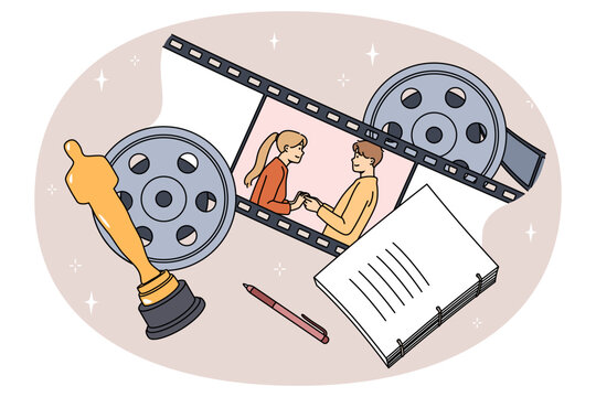 movie scene with couple, film reel, oscar award clip art preview