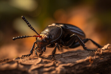 a beetle on a wood - obrazy, fototapety, plakaty