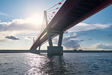 Fototapeta premium International bridge trough Amur river between Russia and China.