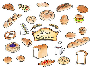Hand drawn set of various bread