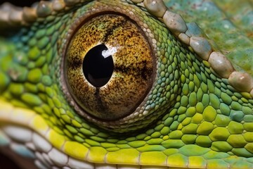 Fototapeta premium Close-up of a green chameleon's eye