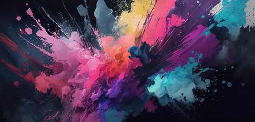 Abstract watercolor background with chaotic colored paint splashes. Generative AI.