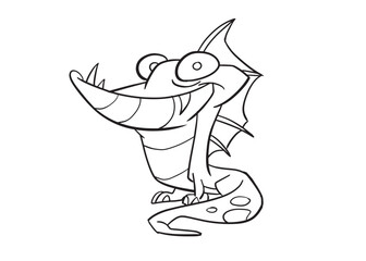 Naklejka premium Illustration for coloring page and icon , cartoon style. A cute adorable creepy little monster, thick lines. Isolated white background. Lineart cartoon.