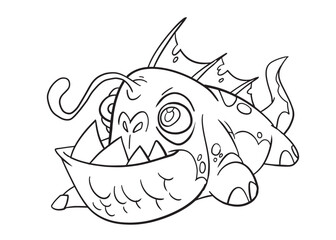 Illustration for coloring page and icon , cartoon style. A cute adorable creepy little monster, thick lines. Isolated white background. Lineart cartoon.