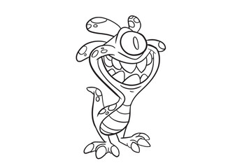 Illustration for coloring page and icon , cartoon style. A cute adorable creepy little monster, thick lines. Isolated white background. Lineart cartoon.
