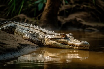 Obraz premium Crocodile floating in a rive