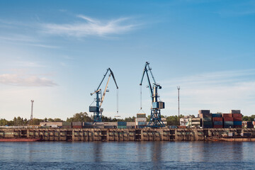 Cargo port on Amur river. Blagoveshchensk