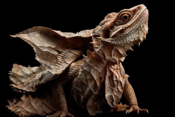 Frilled lizard spreading its neck ski