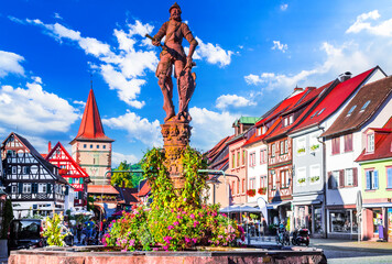 Gengenbach, Germany. Marktplatzbrunnen, beautiful fountain located in the town square,...