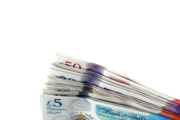 Isolated sterling uk pound notes