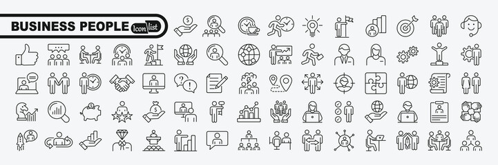 Business people, human resources, office management - web icon set. Outline icons collection. Simple vector illustration