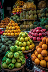 Fruits at the market. Generative ai