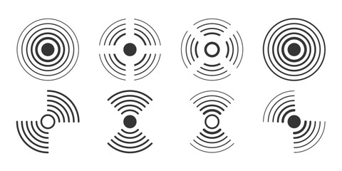 Radial, radar icon set. Circle connection, sonar sound waves icon set