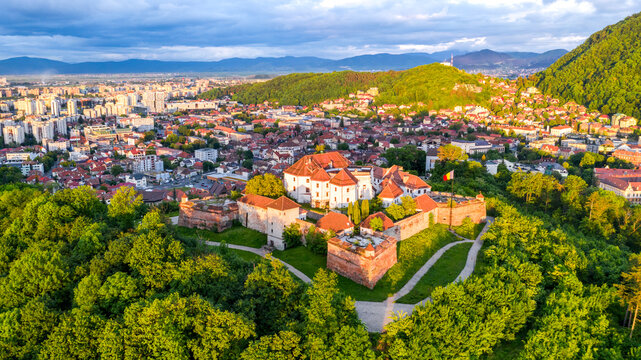Brasov, Romania - Beautiful sunset light over the medieval Citadel.